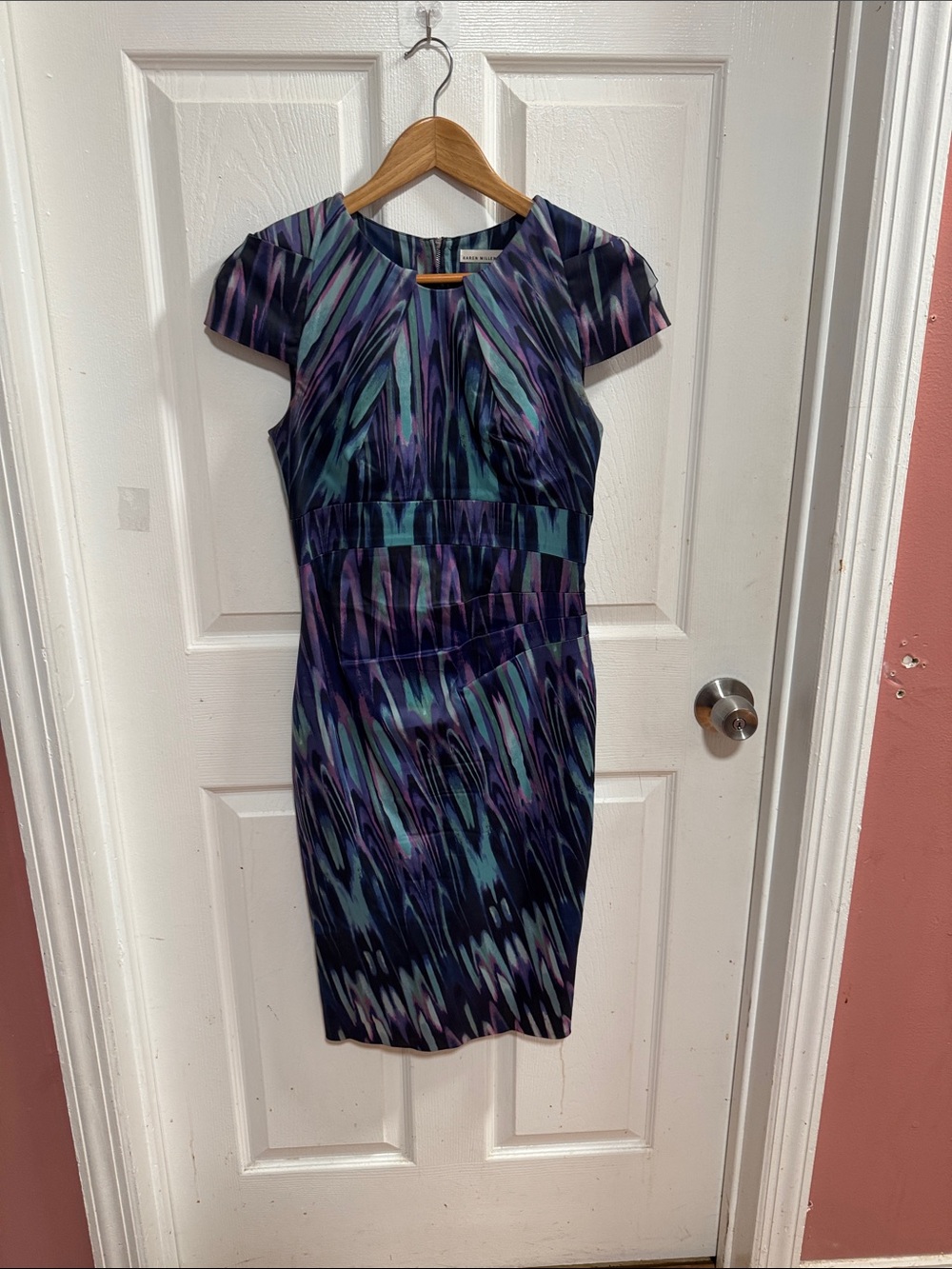 Karen Millen Purple and Teal Patterned Midi Dress
